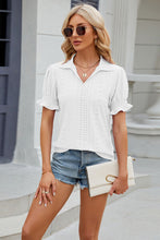 Load image into Gallery viewer, Eyelet Johnny Collar Short Sleeve Blouse