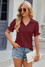 Load image into Gallery viewer, Eyelet Johnny Collar Short Sleeve Blouse