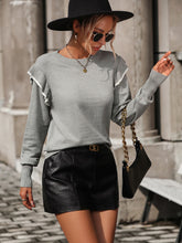 Load image into Gallery viewer, Round Neck Ruffle Trim Long Sleeve Pullover Sweater