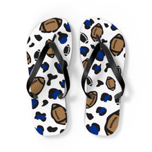 Load image into Gallery viewer, Football White and Blue Flip Flops