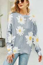 Load image into Gallery viewer, Daisy Print Openwork Round Neck Sweater