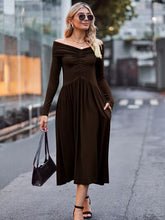Load image into Gallery viewer, Ruched Off-Shoulder Midi Dress