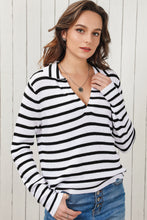 Load image into Gallery viewer, Striped Johnny Collar Long Sleeve Knit Top