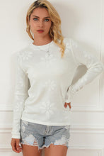 Load image into Gallery viewer, Floral Eyelet Round Neck Long Sleeve Knit Top