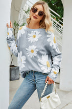 Load image into Gallery viewer, Daisy Print Openwork Round Neck Sweater