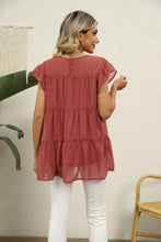 Load image into Gallery viewer, Swiss Dot Round Neck Tiered Blouse