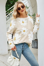 Load image into Gallery viewer, Daisy Print Openwork Round Neck Sweater