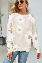 Load image into Gallery viewer, Daisy Print Openwork Round Neck Sweater