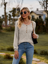 Load image into Gallery viewer, Round Neck Button-Down Long Sleeve Tee