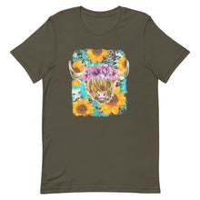 Load image into Gallery viewer, Sunflower Highland Cow Bella Canvas Unisex t-shirt