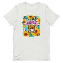 Load image into Gallery viewer, Sunflower Highland Cow Bella Canvas Unisex t-shirt