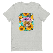 Load image into Gallery viewer, Sunflower Highland Cow Bella Canvas Unisex t-shirt