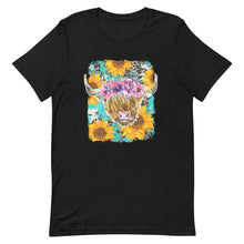 Load image into Gallery viewer, Sunflower Highland Cow Bella Canvas Unisex t-shirt