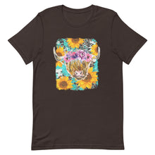 Load image into Gallery viewer, Sunflower Highland Cow Bella Canvas Unisex t-shirt