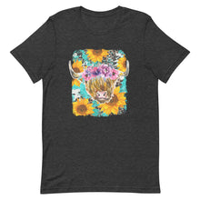 Load image into Gallery viewer, Sunflower Highland Cow Bella Canvas Unisex t-shirt