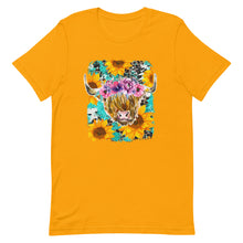 Load image into Gallery viewer, Sunflower Highland Cow Bella Canvas Unisex t-shirt
