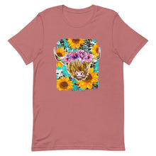Load image into Gallery viewer, Sunflower Highland Cow Bella Canvas Unisex t-shirt
