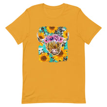 Load image into Gallery viewer, Sunflower Highland Cow Bella Canvas Unisex t-shirt