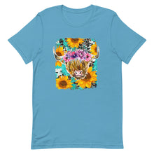 Load image into Gallery viewer, Sunflower Highland Cow Bella Canvas Unisex t-shirt