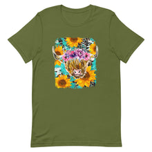 Load image into Gallery viewer, Sunflower Highland Cow Bella Canvas Unisex t-shirt
