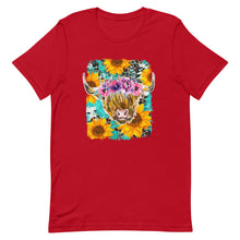 Load image into Gallery viewer, Sunflower Highland Cow Bella Canvas Unisex t-shirt