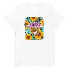 Load image into Gallery viewer, Sunflower Highland Cow Bella Canvas Unisex t-shirt