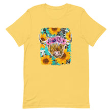 Load image into Gallery viewer, Sunflower Highland Cow Bella Canvas Unisex t-shirt