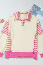 Load image into Gallery viewer, Striped Johnny Collar Long Sleeve Sweatshirt
