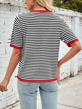 Load image into Gallery viewer, Lovelet Striped Contrast Round Neck Half Sleeve Knit Top
