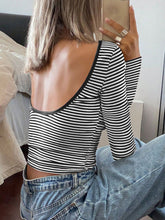 Load image into Gallery viewer, Devine Backless Striped Boat Neck Long Sleeve T-Shirt
