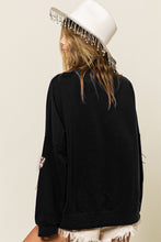 Load image into Gallery viewer, BiBi Sequin Fringe Football Patch Round Neck Sweatshirt
