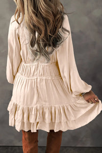 Frill Ruffled V-Neck Long Sleeve Mini Dress