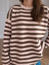 Load image into Gallery viewer, Distressed Striped Round Neck Long Sleeve Sweater
