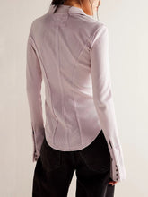 Load image into Gallery viewer, Exposed Seam Snap Down Collared Neck Long Sleeve Top
