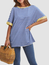 Load image into Gallery viewer, Contrast Striped Round Neck Half Sleeve T-Shirt
