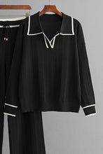 Load image into Gallery viewer, Contrast Trim Johnny Collar Top and Drawstring Pants Sweater Set
