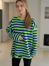 Load image into Gallery viewer, Distressed Striped Round Neck Long Sleeve Sweater
