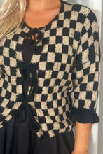 Load image into Gallery viewer, Double Take Tied Checkered Dropped Shoulder Flounce Sleeve Cardigan
