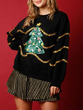 Load image into Gallery viewer, Sequin Christmas Tree Round Neck Sweatshirt
