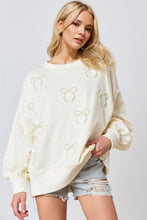 Load image into Gallery viewer, Pearl Bow Round Neck Dropped Shoulder Sweatshirt
