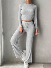 Load image into Gallery viewer, Round Neck Long Sleeve Top and Drawstring Pants Set
