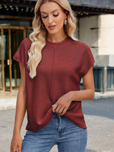 Load image into Gallery viewer, Exposed Seam Round Neck Short Sleeve Sweater
