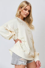 Load image into Gallery viewer, Pearl Bow Round Neck Dropped Shoulder Sweatshirt
