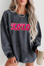 Load image into Gallery viewer, XOXO Sequin Round Neck Dropped Shoulder Sweatshirt
