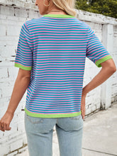 Load image into Gallery viewer, Lovelet Striped Contrast Round Neck Half Sleeve Knit Top
