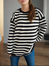 Load image into Gallery viewer, Distressed Striped Round Neck Long Sleeve Sweater
