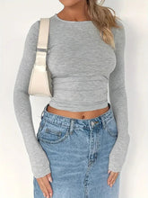 Load image into Gallery viewer, Solid Color Round Neck Long Sleeve T-Shirt
