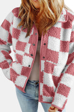 Load image into Gallery viewer, Checkered Snap Down Long Sleeve Teddy Jacket
