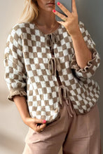 Load image into Gallery viewer, Double Take Tied Checkered Dropped Shoulder Flounce Sleeve Cardigan
