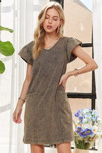 Load image into Gallery viewer, ADORA Mineral Washed V-Neck Ruffled Cap Sleeve Dress
